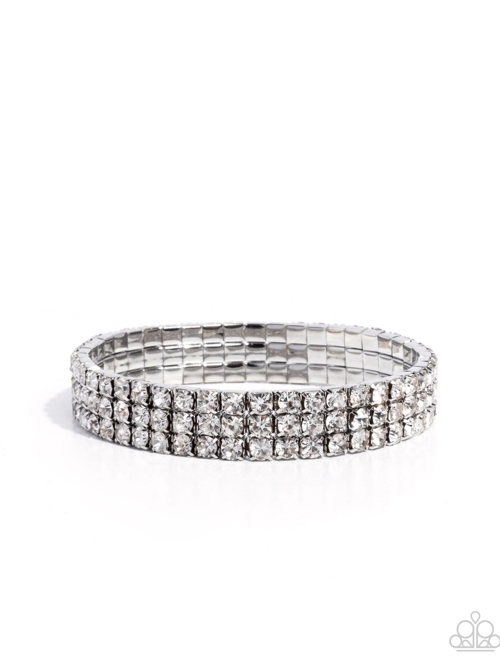 Paparazzi Silver Clear Three-Row Crystal Stretch Bracelet